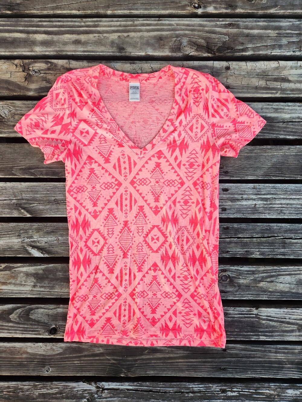 Victoria's Secret Pink Aztec Print V-Neck Shirt Large Lounge Western Basic